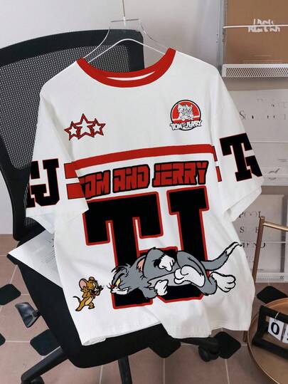 TOM & JERRY X SHEIN 男士卡通印花宽松休闲短袖T恤