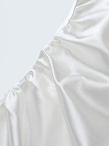 SHEIN Franclia Áo sơ mi cổ bẻ, eo xếp ly, tay cánh dơi dành cho nữ - trắng - Xem 4