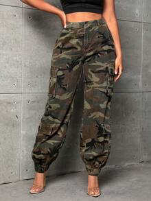 Jeanoix Plus Size Women Camouflage Cargo Pocket Casual Jeans - Multicolor - View 5