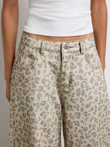 Maija Women's Leopard Print Pocket Button Casual Versatile Daily Wear Denim Jeans - Multicolor - View 6