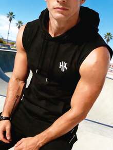 Chillumni Áo hoodie nam in họa tiết có dây rút - màu đen - Xem 5