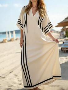 SHEIN Holidaya 时尚无袖圆领休闲连衣裙，适合夏季户外活动、街头漫步、度假、都市时尚、日常穿着、商务出行、通勤、浪漫约会、节日派对、海滩等场合，百搭优雅，尽显女性魅力。 - 杏色 - 查看 5