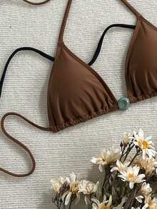 Swim Vcay 2pcs Women New Style Bikini Top With Floral Belt Decoration For Summer Beach Vacation Bikinis Set For Women One Price Bathing Suits For Women Cute Swimsuits For Women Bikini Sets Swimwear Bikini Accessories - Multicolor - View 3
