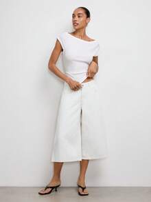 Maija Women's Straight Leg Loose Casual Denim Capri Pants With Pockets - White - View 7