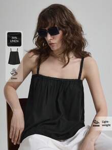 Ontre 2026春夏新款女士上衣，亚麻混纺梭织面料，黑色无袖方领，简约优雅都市时尚百搭通勤教师装，夏季假日海滩派对婚礼宾客鸡尾酒会浪漫约会服装 - 黑色 - 查看 5