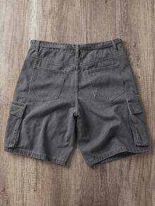 Manfinity Joysei Quần short denim nam màu xám, nhiều túi, cạp chun, kiểu dáng đường phố. - Màu xám đen - Xem 2