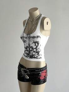 SHEIN DivaQ Women's Street Subculture Letter Punk Print Tank Top - White - View 6