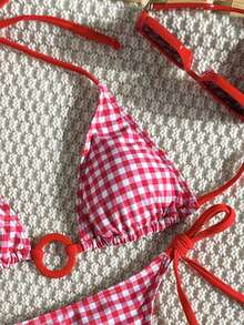 Swim Vcay Bộ bikini hai mảnh dành cho nữ, kiểu dáng ngọt ngào, cổ yếm, có dây buộc bên hông, thích hợp cho kỳ nghỉ. - Nhiều màu - Xem 4