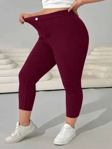 Solflare Plus Size Stretch Tight Versatile Cropped Pants Autumn Vacation Burgundy - Burgundy - View 1