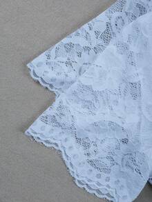 GlowEve Women's V-Neck Lace Trim Blouse - Baby Blue - View 4