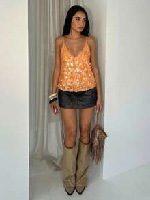 Glamine 亮橙色渐变亮片装饰吊带衫 - 橘色 - 查看 4