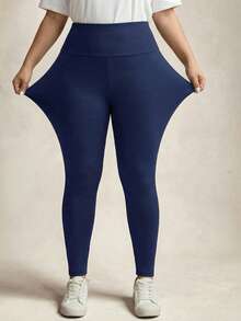 Comfylo Quần legging nữ cỡ lớn, màu trơn, cạp cao, kiểu dáng thoải mái, đa năng, thích hợp mặc hàng ngày. - Màu xanh lam - Xem 2