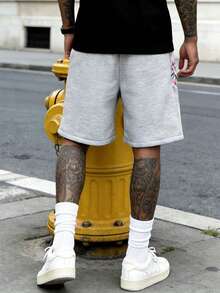 PAVTROS Men's Knit Shorts, Printed Design, Fashionable Versatile Bermuda Shorts - Grey - View 2