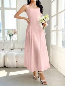 Modelyn White Spaghetti Strap Dress, Delicate Elegant Niche Design With Waist Cinching - Pink - View 6