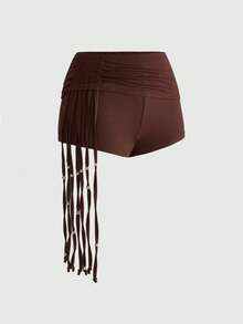 ROMWE Hippie Quần short nữ kiểu miền Tây rách rưới, cạp chun, xếp ly, ôm sát, thích hợp cho mùa xuân/hè. - Cà phê nâu - Xem 6