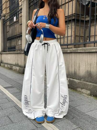 Coolane 女士夏季街头风外出休闲装扮，宽松弹力腰带舒适灰色弯刀裤