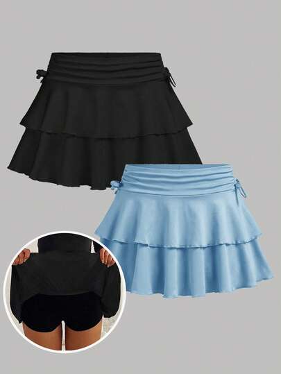 Girlism Bộ 2 món gồm chân váy chữ A xếp ly eo và quần legging, trang phục biểu diễn tối giản dành cho tuổi teen.