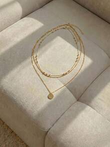 Resyla 2 Stück geschichtete runde Anhänger Perlenkette für Frauen, Farbe: Gold (zufällige Perlenanzahl) - Goldgelb - Übersicht 4