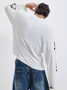 TOKVUE 男士宽松落肩白色T恤，可个性化定制，适合日常休闲运动通勤或返校穿着，是送给男友/老公的理想礼物，情侣装。 - 彩色 - 查看 5