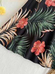 SHEIN Đầm hai dây in họa tiết cây nhiệt đới cho bé gái - màu đen - Xem 4