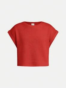 Tween Girls' Basic Casual Solid Color Knit Sleeveless Top And Pants Set, Spring/Summer - Red - View 5