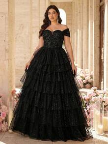 Aureia Váy maxi xòe cỡ lớn, sang trọng, thanh lịch với ren thêu, đường may xương cá, đính sequin và lưới, xẻ tà, thích hợp cho đám cưới, sự kiện, tiệc tùng, kỳ nghỉ, dạ hội (đính kèm nhiều chi tiết trang trí). - màu đen - Xem 9