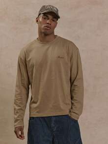 Musero Oversized Long Sleeve Branded Chest Print Graphic Patch Print Tshirt Spring&Summer - Brown - View 2