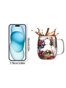 Cốc cà phê thủy tinh hai lớp có tay cầm, thiết kế độc đáo, chất lượng cao, trang trí bằng hoa khô và cát chảy. - Nhiều màu - Xem 2
