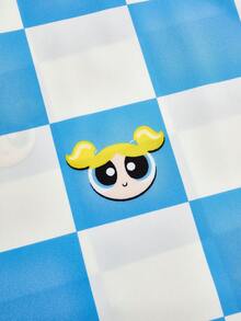 PopScrub THE POWERPUFF GIRLS X SHEIN 女士蓝白棋盘格趣味泡泡印花V领手术服上衣，亮丽蓝白卡通印花手术服上衣，V领口袋护士服 - 藍白色 - 查看 5