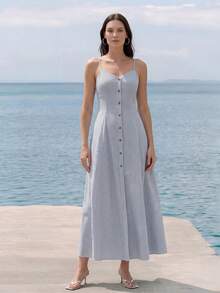 Briarwyn Đầm maxi nữ kẻ sọc cài nút có túi, đầm dài cotton, đầm cài cúc, đầm cotton thường ngày/đầm cotton/kẻ sọc trắng xanh, trang phục mùa hè cho nữ, trang phục mùa xuân cho nữ, trang phục nghỉ hè, ngày lễ tình nhân, ngày lễ Thánh Patrick cho nữ, trang phục đi biển cho nữ, trang phục đi chơi, đầm ngày lễ tình nhân, đầm dạ hội sang trọng cho đám cưới, đầm thường ngày cho nữ, đầm dự tiệc cho nữ. - Xanh và trắng - Xem 8