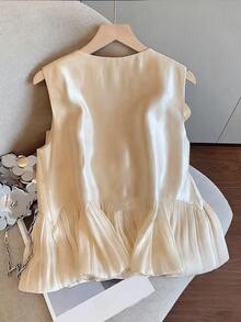 Resyla Top sin mangas con cuello redondo y patchwork para mujer - Albaricoque - Ver 2