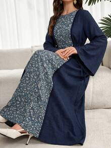 Al Najma 女士休闲派对拼布彩色打结设计阿拉伯风格连衣裙 - 藍色 - 查看 7