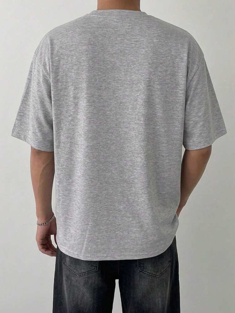 Grey Letter 3D Embroidery Short Sleeve T-Shirt For Men, Summer