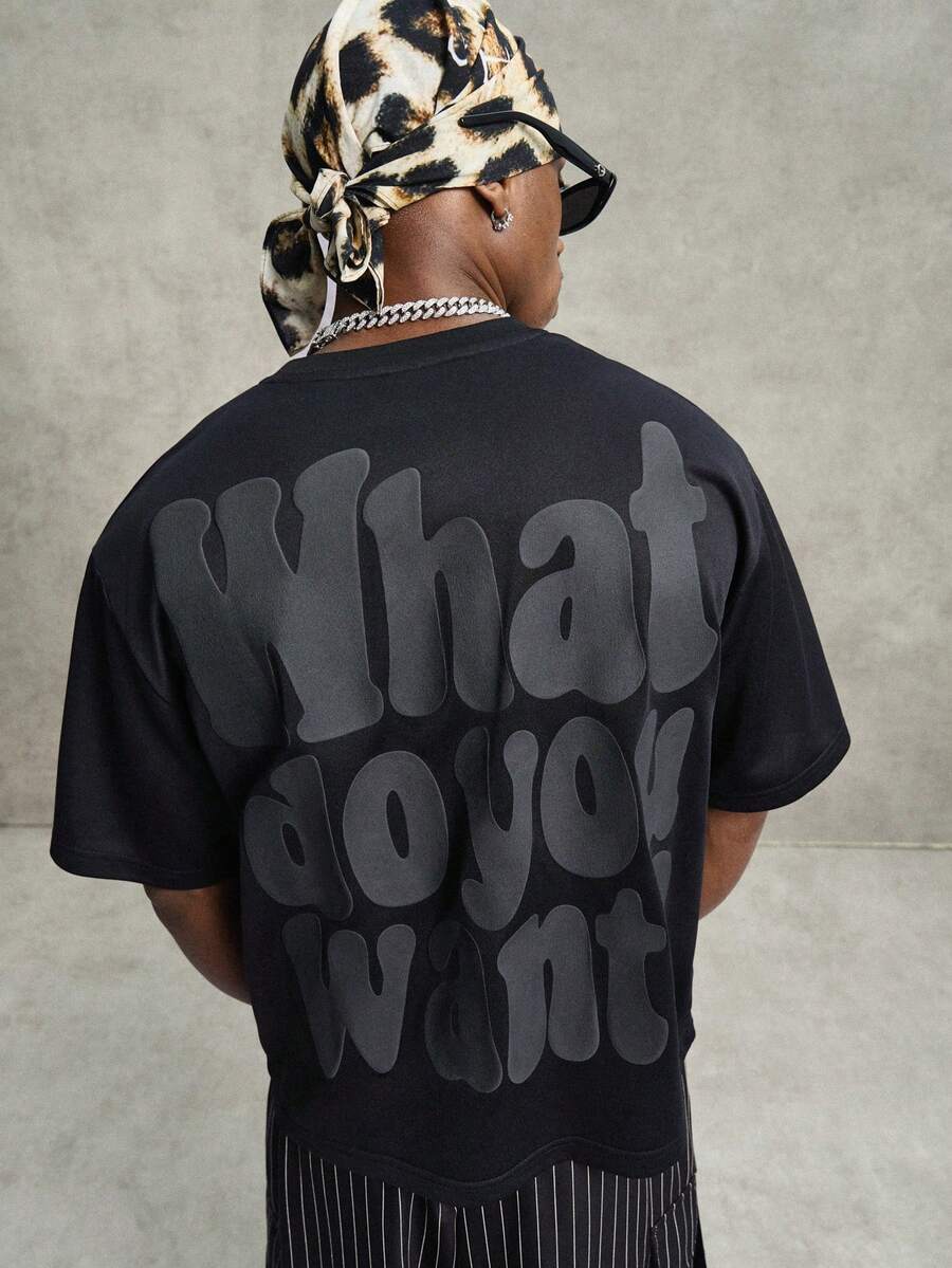 PAVTROS Men's Casual Letter Print Round Neck Short Sleeve T-Shirt, Summer - Black - View 1