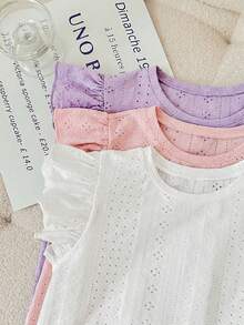 SHEIN LMoss Kids 3件套/少女套装/少女休闲提花针织纯色圆领短袖上衣 - 彩色 - 查看 3