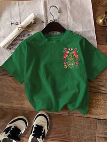 DrmWander 女士T恤，休闲街头风印花短袖T恤，可爱夏季上衣 - 綠色 - 查看 2