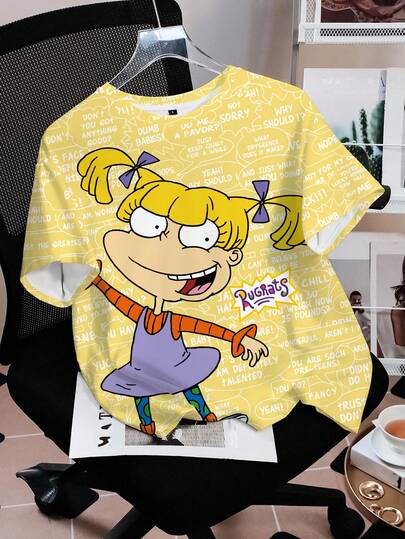 Nick 90s | SHEIN Áo thun nữ tay ngắn cổ tròn kiểu dáng thường ngày, phong cách thập niên 90.