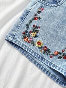 SHEIN Teen Girl Y2K Spring Summer Break Light Washed Low Waist Ripped Raw Hem Denim Jeans Shorts With Raw Hem, Summer Beach Boho Vacation Shorts ,Summer Concert Festival Casual Rave - Blue - View 4
