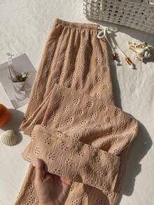 Comfortcana 女士抽绳腰带休闲百搭阔腿裤，适合日常穿着 - 卡其色 - 查看 8