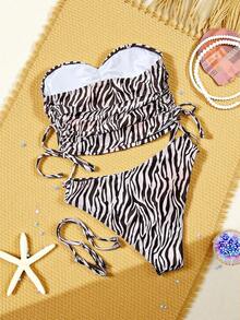 Swim SXY Bộ bikini đi biển thường ngày 2 mảnh họa tiết da báo, dây đeo rời, xếp ly phía trước, eo có dây rút, dành cho nữ. - Nhiều màu - Xem 2