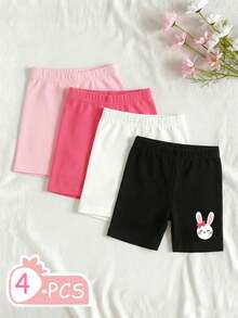 4件套女婴男女通用可爱印花短裤，休闲舒适打底裤，适合日常穿着，夏季 - 彩色 - 查看 7