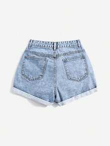 SHEIN PETITE Women's Casual Versatile Distressed Denim Shorts - Light Wash - View 2
