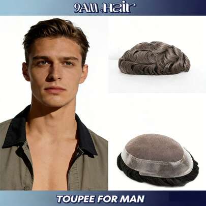 Tóc giả nam bằng tóc thật, đế ren AU siêu thoáng khí, kích thước lưới che phủ lớn 8x10, sợi tóc ngắn tự nhiên mềm mại dài 6 inch, thiết kế ren thân thiện với da, không gây dị ứng và có khả năng lưu thông không khí tuyệt vời, đường chân tóc liền mạch vô hình và hiệu ứng da đầu chân thực, nhẹ nhàng thoải mái khi đeo cả ngày, giải pháp phục hồi tóc lý tưởng cho nam giới bị tóc mỏng, đường chân tóc lùi và sử dụng hàng ngày ngoài văn phòng.