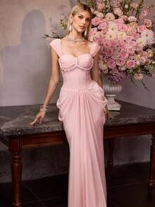 MOTF Soiréza 春夏派对优雅褶皱心形领鸡尾酒礼服 - 粉色 - 查看 6