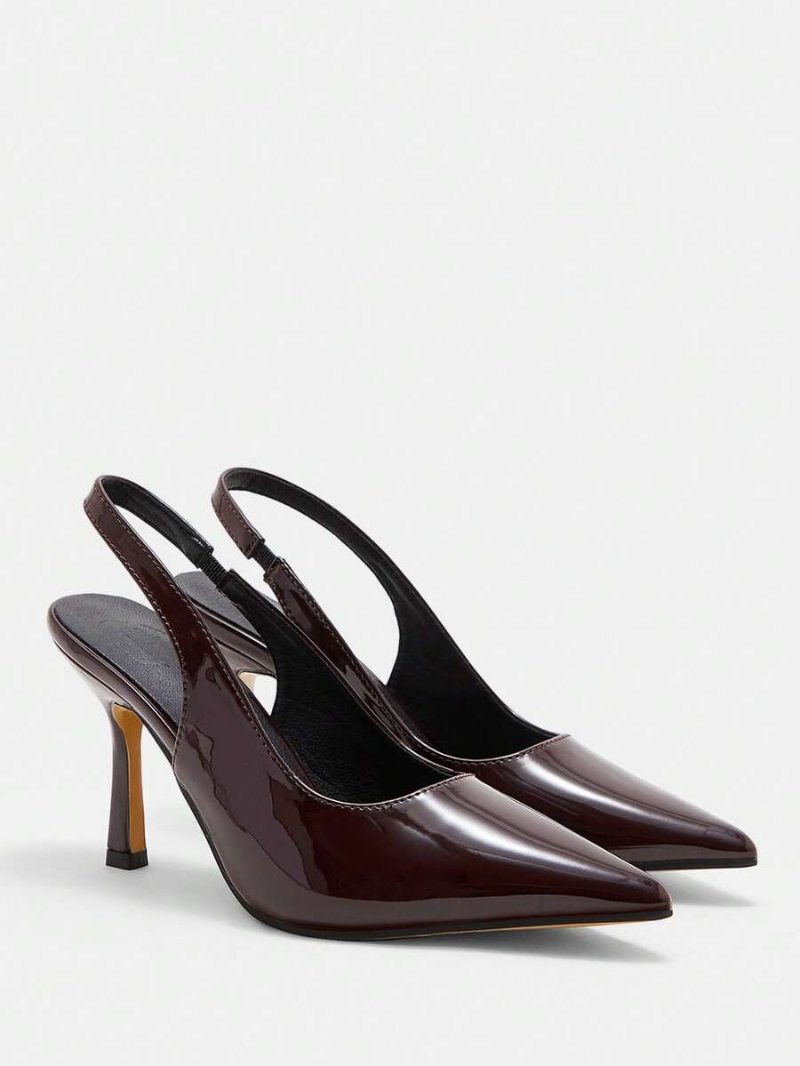 CUCCOO CURVES 女士鞋履 春夏新款尖头细跟简约气质性感棕色高跟鞋 贴跟鞋 日常通勤优雅穿搭 女士鞋履 - 暗酒紅色 - 查看 1