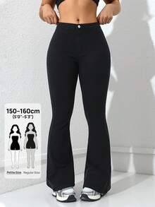 Jeanoix Petite Quần jeans ống loe màu đen tối giản, đa năng, phong cách Y2K dành cho nữ, phù hợp cho việc đi làm hàng ngày. - màu đen - Xem 1