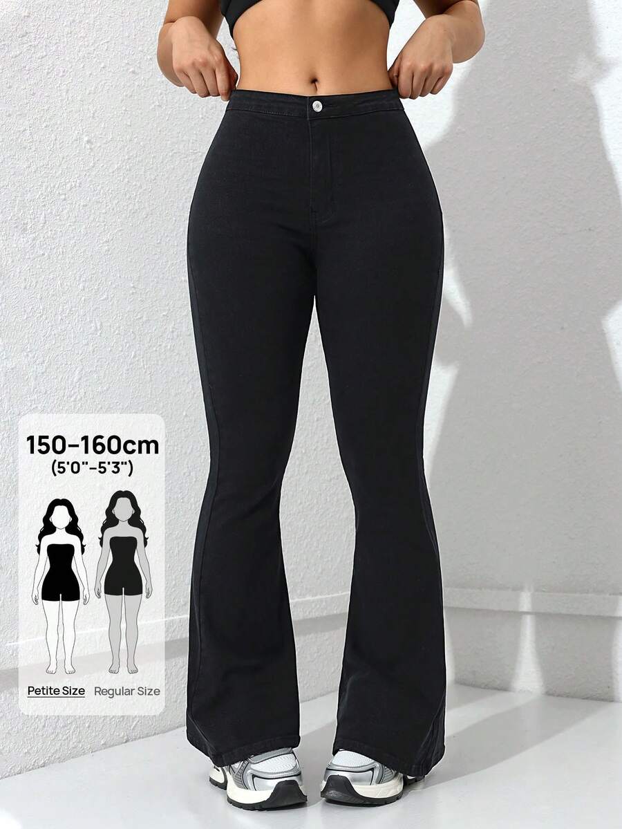 Jeanoix Petite Quần jeans ống loe màu đen tối giản, đa năng, phong cách Y2K dành cho nữ, phù hợp cho việc đi làm hàng ngày. - màu đen - Xem 1