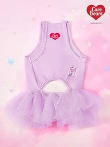 Care Bears X PETSIN 1件猫狗通用服装，可爱印花爱心熊图案紫色吊带裙，春夏薄款公主风宠物连衣裙 - 紫色 - 查看 7