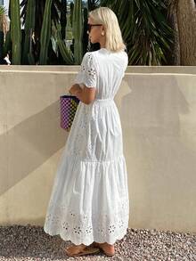 DAZY Đầm cotton trắng kiểu dáng thanh lịch, thoải mái, thích hợp cho kỳ nghỉ xuân và hè. - Trắng ngà - Xem 2