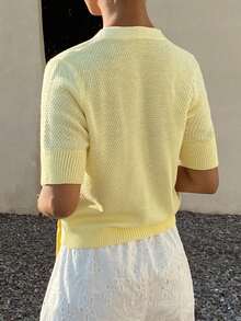 Livesso 女士黄色V领无袖针织上衣，春夏款 - 黃色 - 查看 2